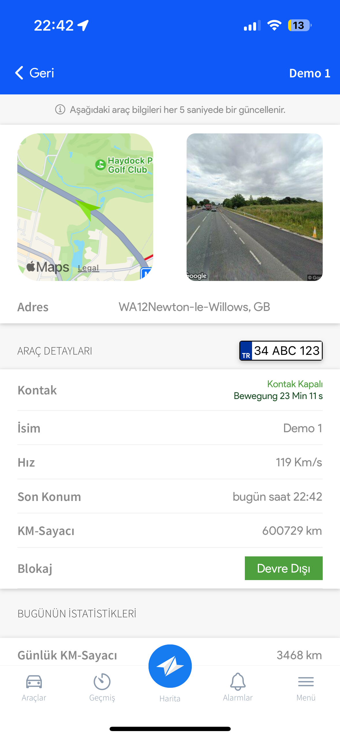 Safari GPS Araç Takip Uygulaması - Ekran 1